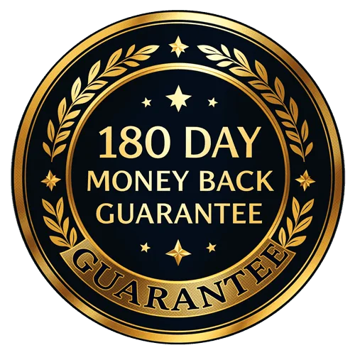 180-day money-back guarantee seal