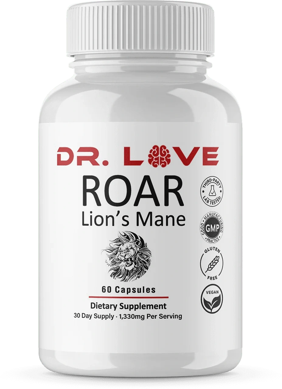 Roar Lion's Mane bottle by Dr. Love, 60 vegan capsules